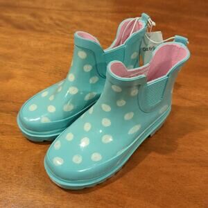 Cat & Jack Polka Dot Rubber Rain boots  Size L 9/10 Ankle boots NEW with Tags
